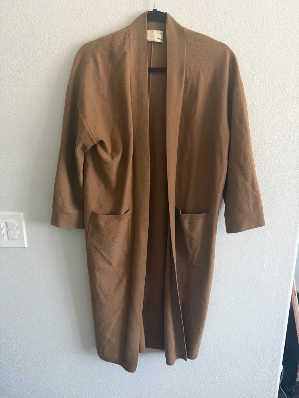 Wilfred Free Merino Wool Camel Brown Open-Front Longline Cardigan Coat Size S